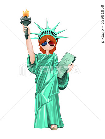 Girl Wearing The Statue Of Liberty And Sunglassesのイラスト素材