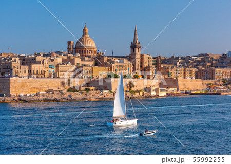 Valletta Skyline from Sliema at sunset, Malta Valletta Skyline from Sliema at sunset, Malta 55992255