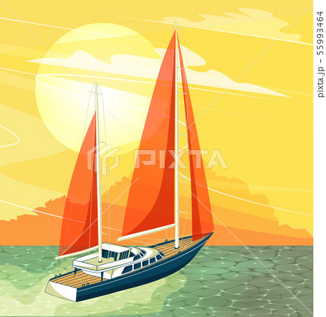 Sailing ship banner in cartoon style 55993464