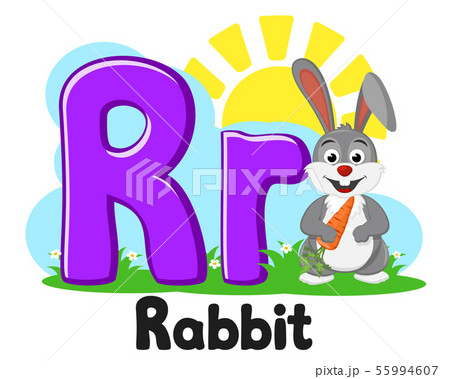 Alphabet with animals, rabbit with carrot letter 55994607