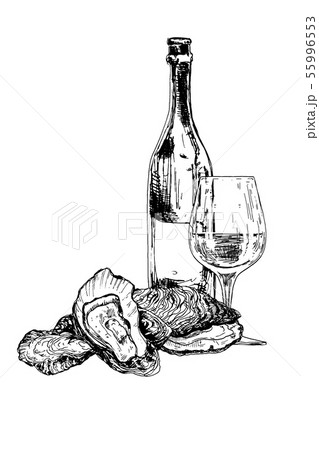 Bottle of wine, oysters and glass 55996553