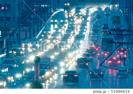 Defocused photo of nigh traffic jam on the highway Defocused photo of nigh traffic jam on the highway 55996659