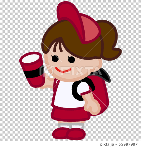 ビールの売り子 お姉さん カットイラスト 赤色のイラスト素材