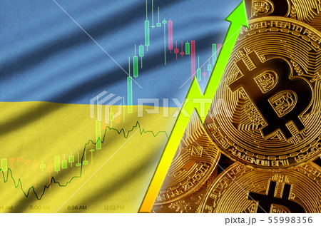 Ukraine flag and cryptocurrency growing trend with 55998356