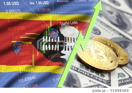 Swaziland flag and cryptocurrency growing trend Swaziland flag and cryptocurrency growing trend 55998369