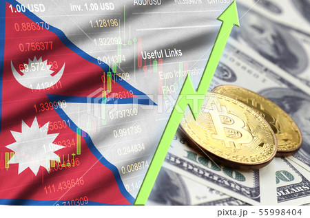 Nepal flag and cryptocurrency growing trend with Nepal flag and cryptocurrency growing trend with 55998404