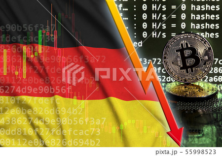 Germany flag and falling red arrow on bitcoin Germany flag and falling red arrow on bitcoin 55998523