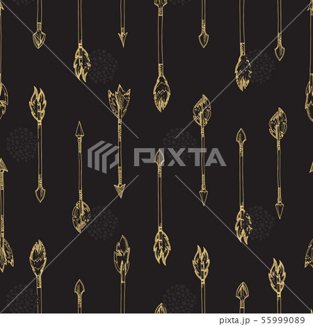 Gold arrows seamless pattern - doodle arrowsのイラスト素材 [55999089] - PIXTA