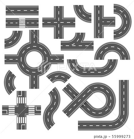 Street and road with footpaths and crossroads. Vector elements for city map Street and road with footpaths and crossroads. Vector elements for city map 55999273