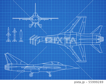 Military jet aircraft drawing vector blueprint design 55999289