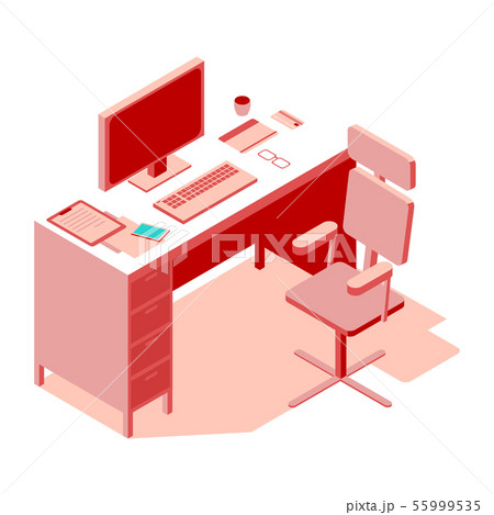 Pink-colored office workplace. Isometric flat illustration 55999535
