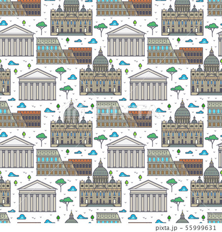 Linear Rome famous buildings seamless pattern Linear Rome famous buildings seamless pattern 55999631