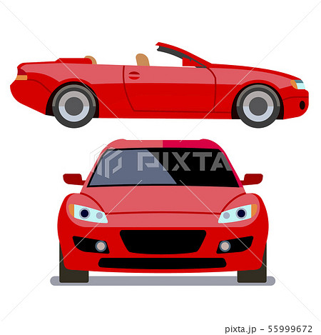 Vector Flat Style Cars In Different Views Red のイラスト素材