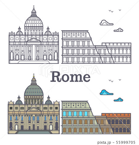 Rome buildings - line cathedral and coliseum 55999705