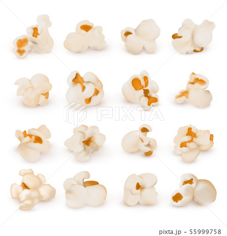 Macro realistic popcorn isolated vector set Macro realistic popcorn isolated vector set 55999758