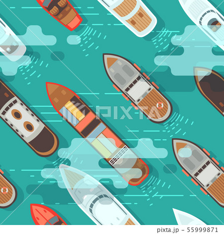 Top view sea ship and shipping boat on ocean water surface seamless texture 55999871