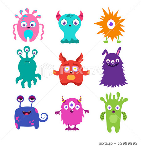 Cute Cartoon Baby Monsters Vector Collectionのイラスト素材