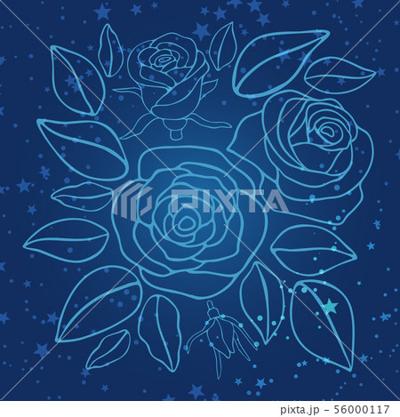 Hand drawn blue roses and stars Hand drawn blue roses and stars 56000117