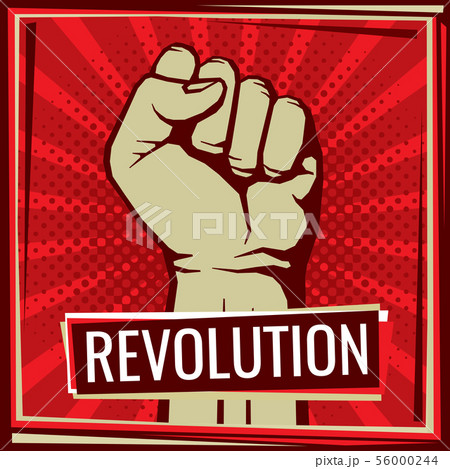 Revolution fight vector poster with worker hand fist raised 56000244