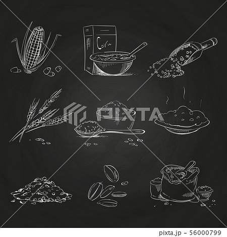 Doodle cereals groats and porridge, muesli and cornflakes, oat and rye, wheat and barley, millet and 56000799