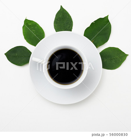 Top view of coffee on white background with fresh 56000830