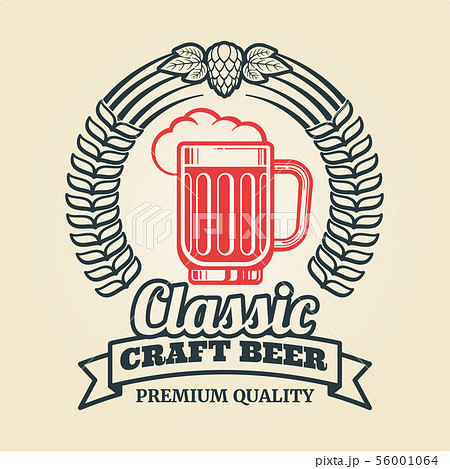 Vintage beer label with glass hop wreath 56001064