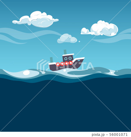 Sea illustration. Steam boat on the waves 56001071