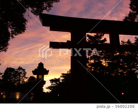 春日大社の鳥居と夕焼け 春日大社の鳥居と夕焼け 56002208