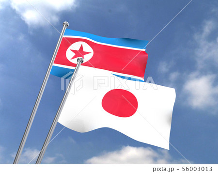 CG　3D　イラスト　立体　デザイン　世界　国旗　日本　日の丸　北朝鮮 56003013
