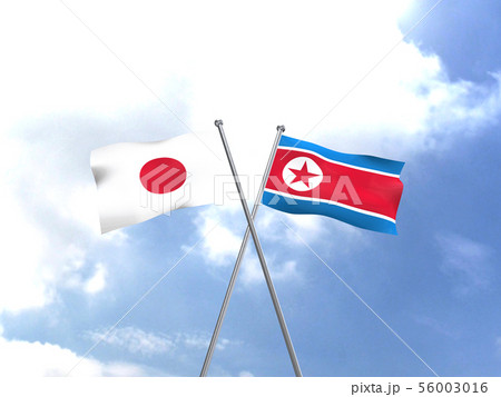 CG　3D　イラスト　立体　デザイン　世界　国旗　日本　日の丸　北朝鮮 56003016