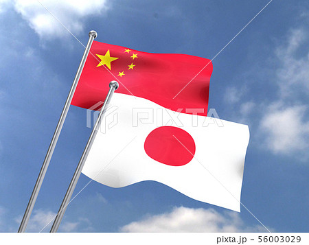 CG　3D　イラスト　立体　デザイン　世界　国旗　日本　日の丸　中国 56003029