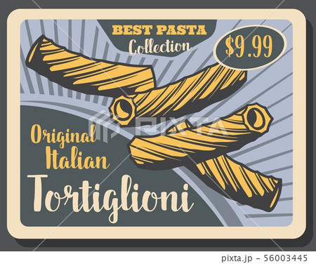 Tortiglioni, tube shaped pasta of Italian food 56003445