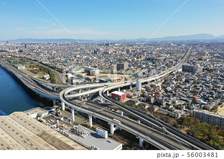 阪神高速湾岸線の上空から空撮 阪神高速湾岸線の上空から空撮 56003481