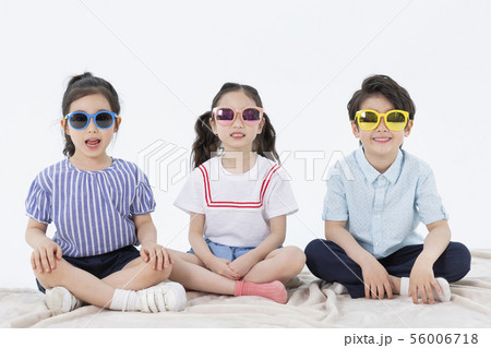 Smiling Children Concept, happy child enjoy summer time on white background 238 56006718