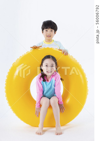 Smiling Children Concept, happy child enjoy summer time on white background 170 56006792