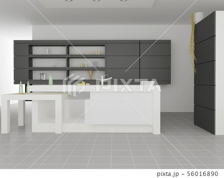 3d rendering of new black and white matte kitchen 3d rendering of new black and white matte kitchen 56016890