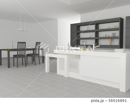 3d rendering of new black and white matte kitchen 56016891