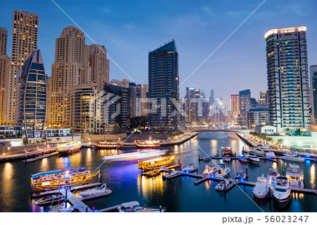 Dubai marina with boats and buildings with gates Dubai marina with boats and buildings with gates 56023247