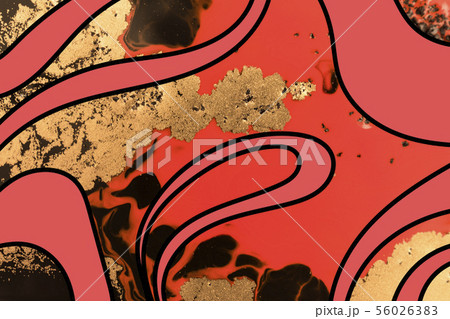 Gold marbling texture design. Red and golden marble pattern. Fluid art. Gold marbling texture design. Red and golden marble pattern. Fluid art. 56026383