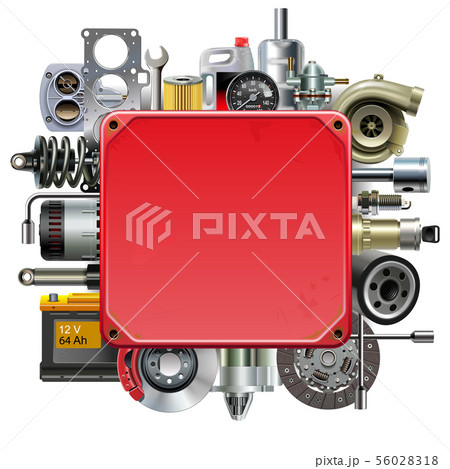 Vector Red Metal Board with Car Parts 56028318