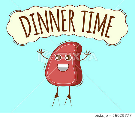 Dinner Time Banner, Meat Icon. Cute Character, 56029777
