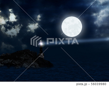 Lighthouse and Full Moon 56039980