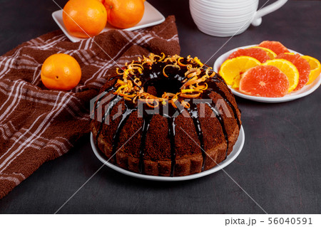 Chocolate orange pound cake with chocolate glaze 56040591