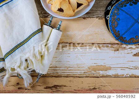 Jewish purim hamantaschen homemade cookies with Jewish purim hamantaschen homemade cookies with 56040592