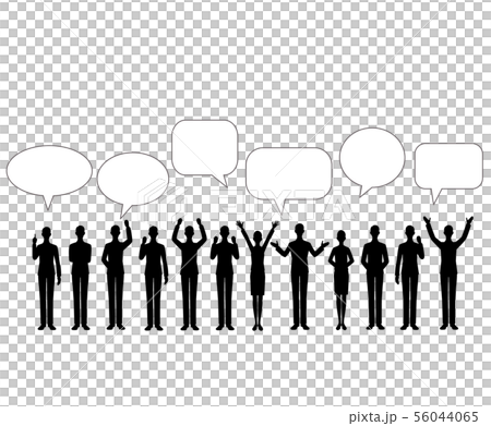 シルエット 男性 女性 多数 吹き出しのイラスト素材