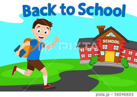 Schoolboy smiles and runs down path to school Schoolboy smiles and runs down path to school 56046603