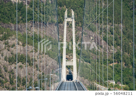 Hardanger Bridge. Hardangerbrua connecting two sides of Hardangerfjorden. Norway Hardangerfjord 56048211