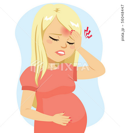 Young blonde pregnant woman suffering migraine 56048447