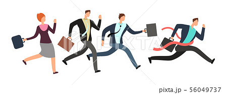 Business people running with leader crossing finish line. Teamwork and leadership vector concept 56049737