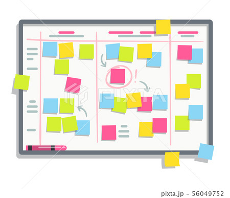 Process planning board with color sticky notes. Scrum task whiteboard flat vector illustration 56049752